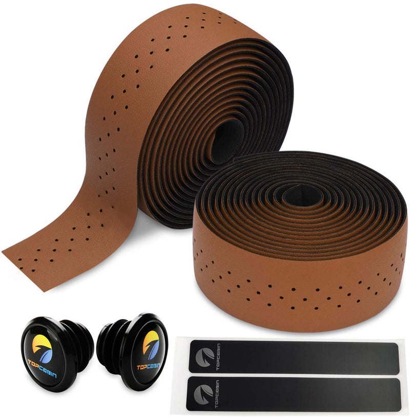 TOPCABINÂ® Camouflage Series Comfort Gel Road Bike Handlebar Tape Bike Bar Tape with Reflective Bar Plugs (Brown(PU a Pair)) - Image 1